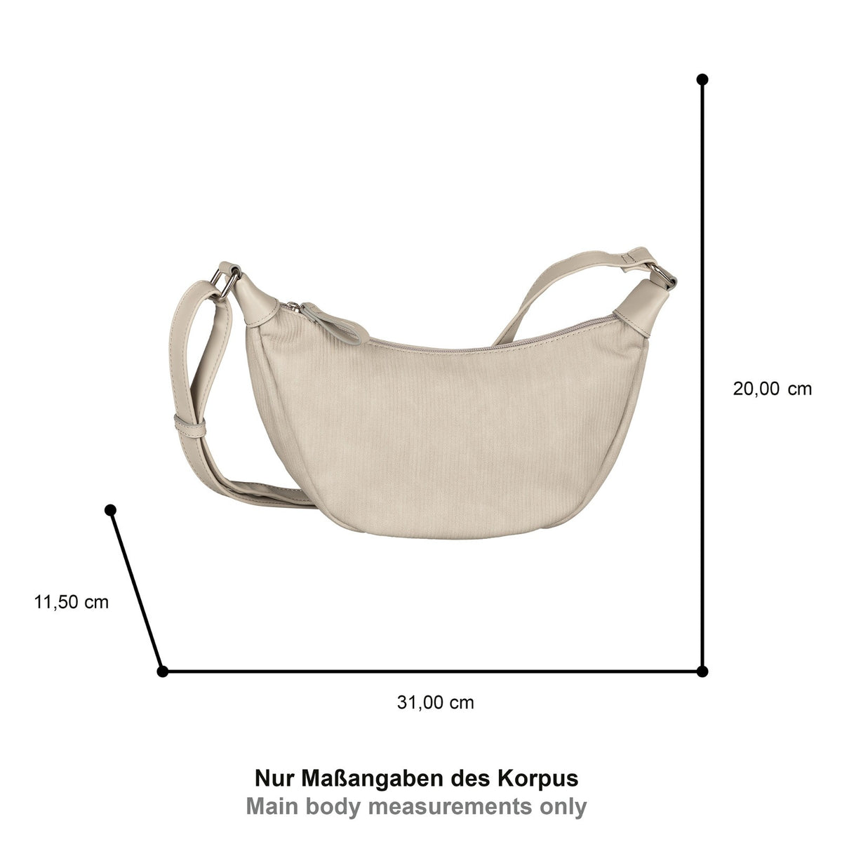 Tom Tailor Denim Liriel Cord Cross Bag M – Damen Umhängetasche aus PU mit Reißverschluss und verstellbarem Schulterriemen Handtasche light grey