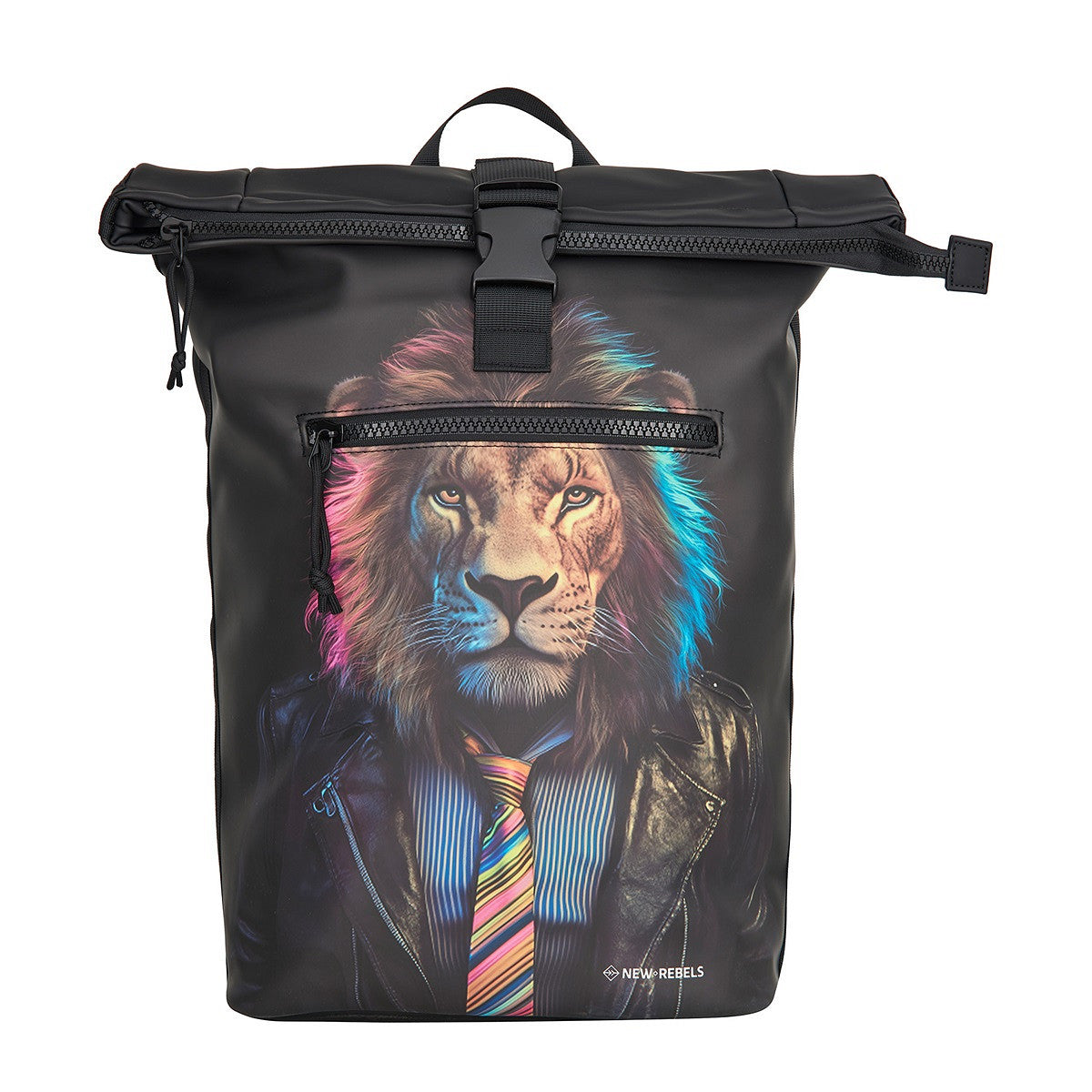 New Rebels New York Löwen Rucksack – Rolltop, wasserabweisend, 15" Laptopfach