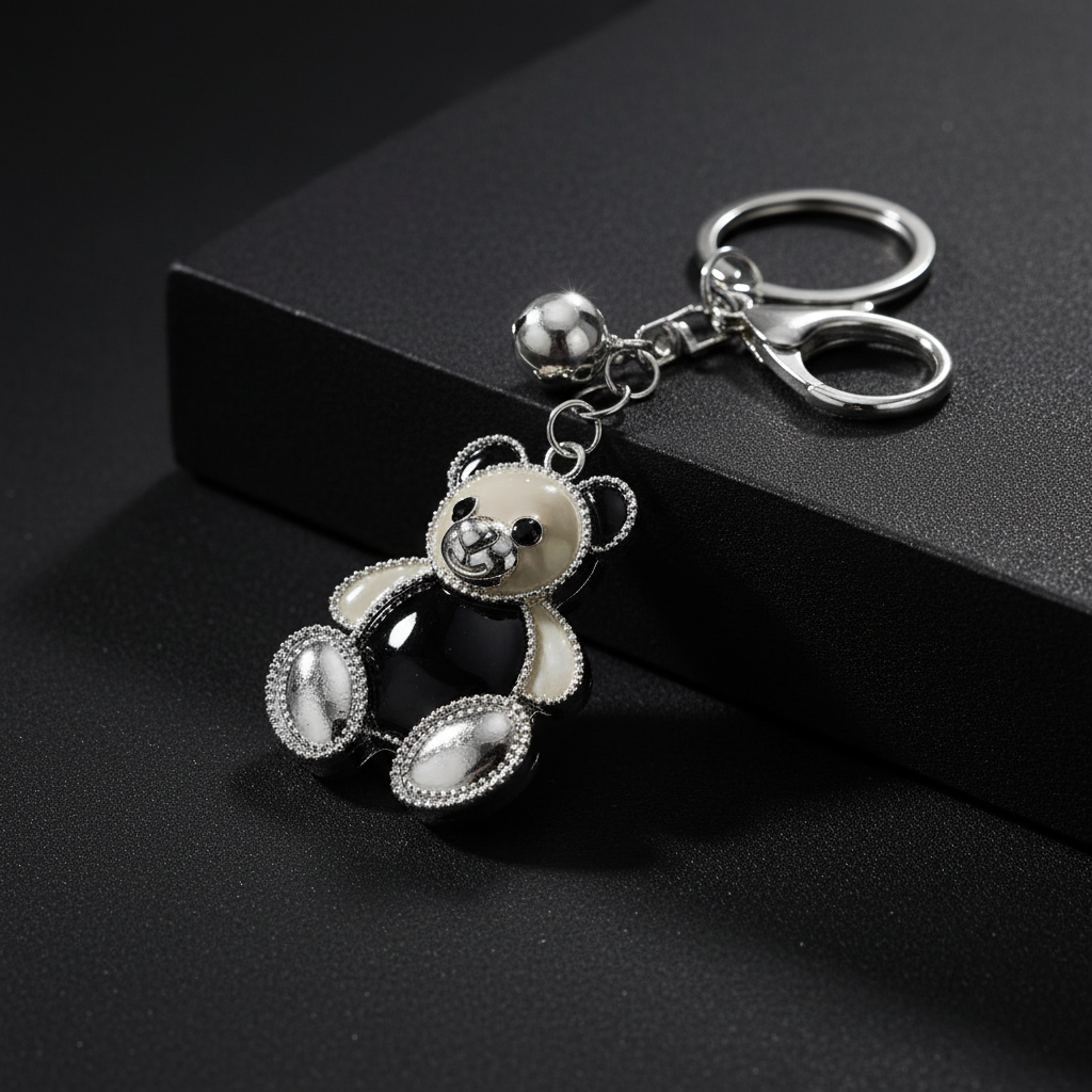 Taschenanhänger Schlüsselanhänger süßer Bär - Metall Charm Silber - Handtaschenschmuck Accessoire für Damen