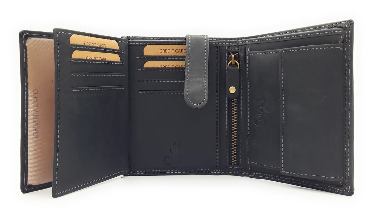 Jockey Club Leder-Geldbörse mit Münzfach und Druckknopf
