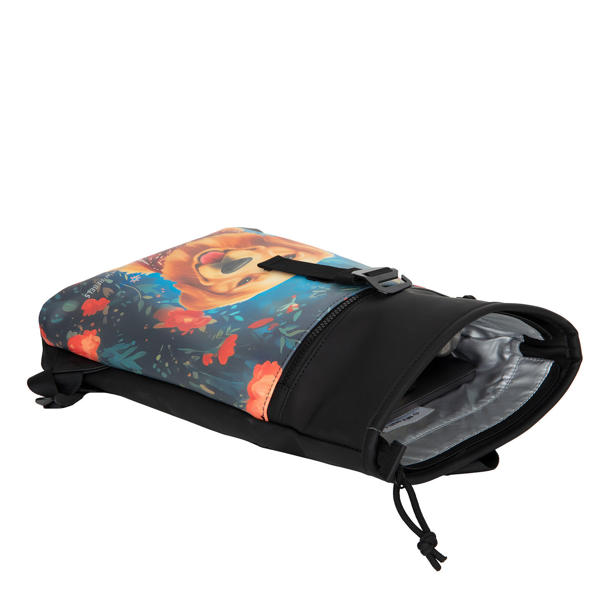 New Rebels Rolltop Cityrucksack Los Angeles – Stylischer Rolltop Rucksack mit Golden Retriever -Design, Wasserabweisend & Praktisch