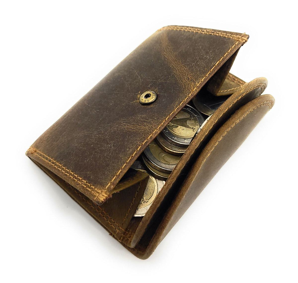 Lemasi Mini Gedlbörse - Wickelbörse - Echtes Büffelleder (Hunterleder), RFID-Schutz, Braun