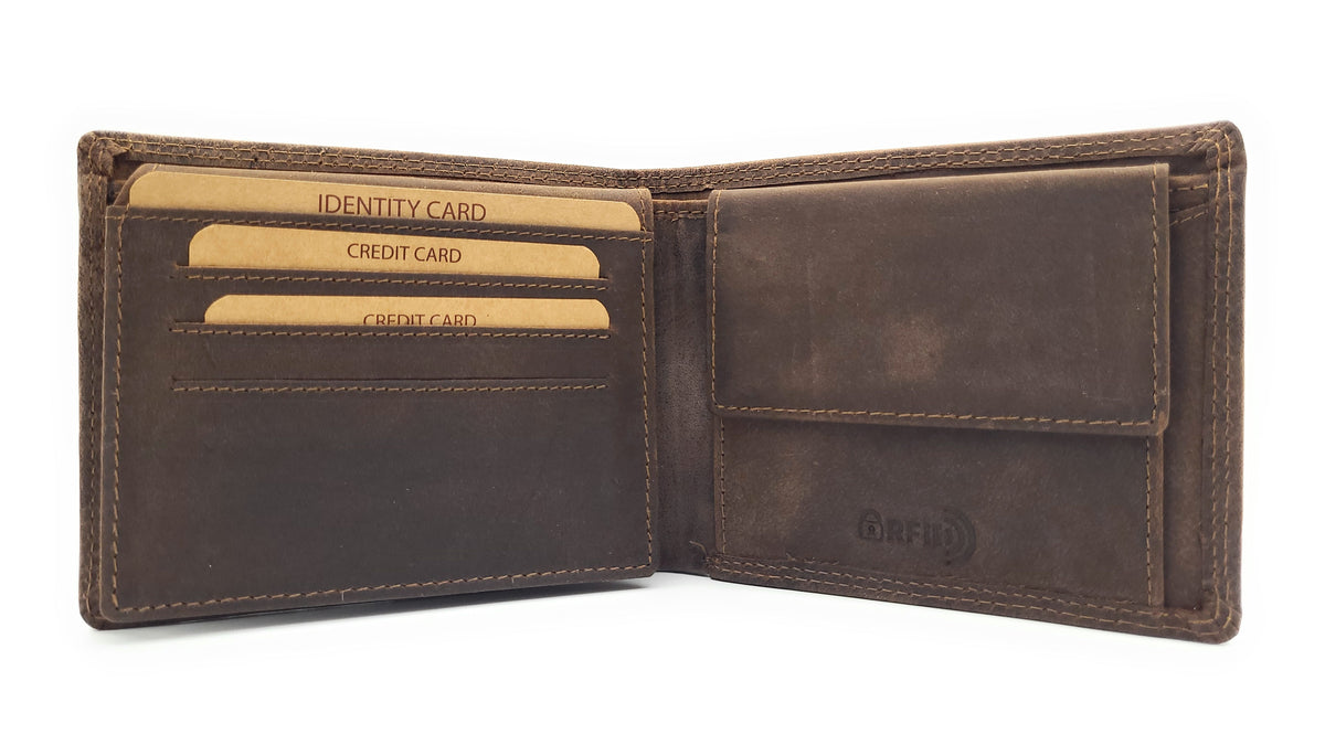Jockey Club Leder Geldbörse mit RFID Schutz - Büffel-Leder Portemonnaie Herren braun