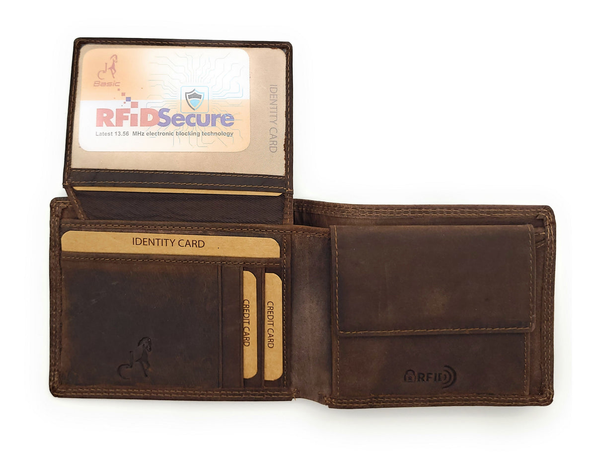 Jockey Club Leder Geldbörse mit RFID Schutz - Büffel-Leder Portemonnaie Herren braun