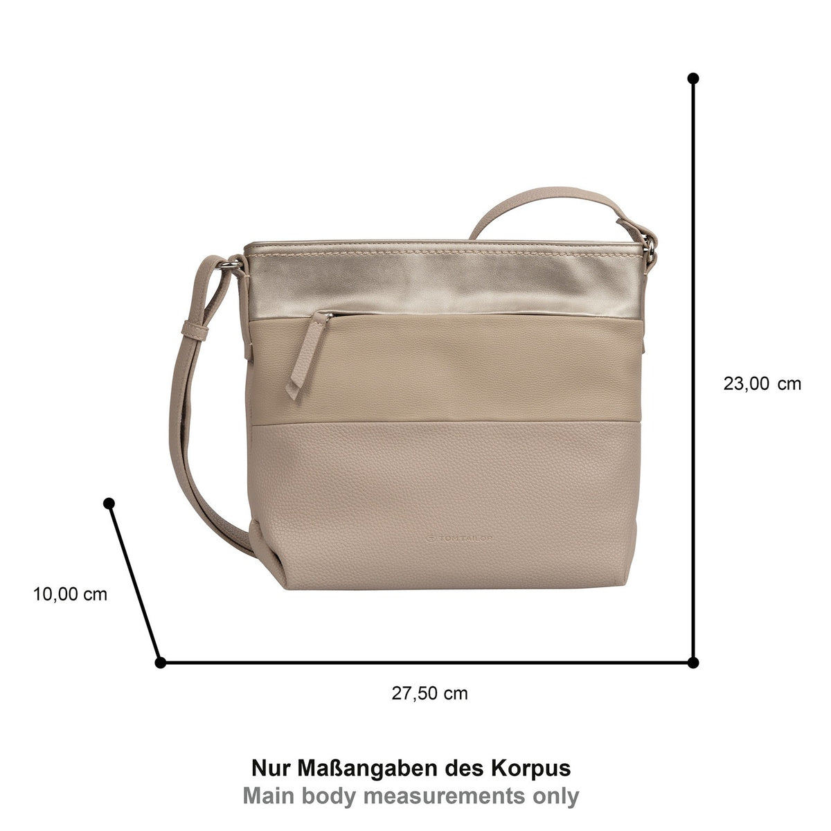 Tom Tailor Umhängetasche Nicolina – PU Handtasche mit Reißverschluss & Fächern – 27,5x10x23 cm mixed taupe