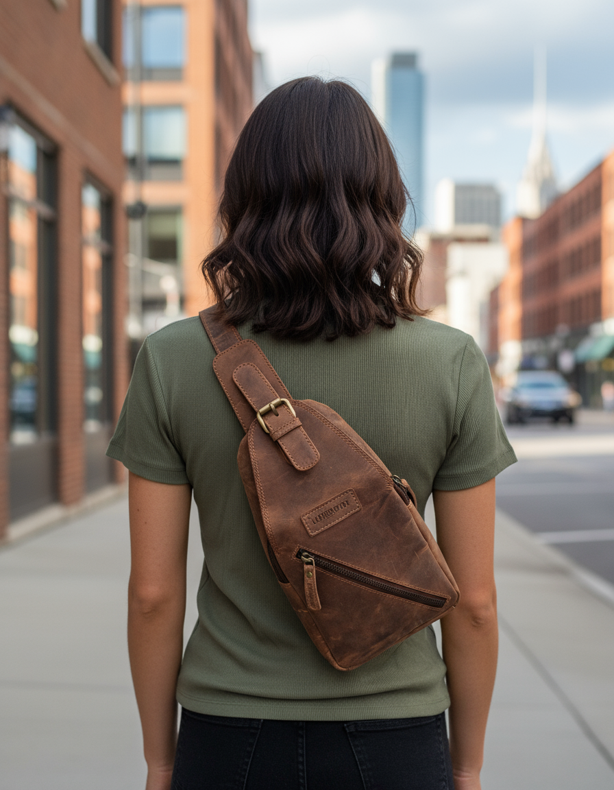 Leatherfox Slingbag aus Hunterleder – Echtleder Umhängetasche | Rechts & Links tragbar | 30x15x8 cm
