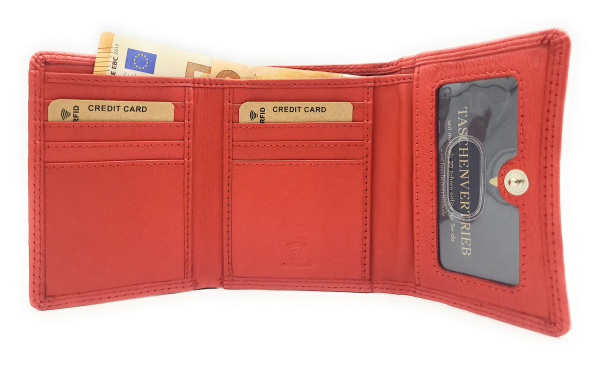 Lemasi Damen Geldbörse Nappaleder Rot – RFID Schutz, 8 Kartenfächer, Druckknopf