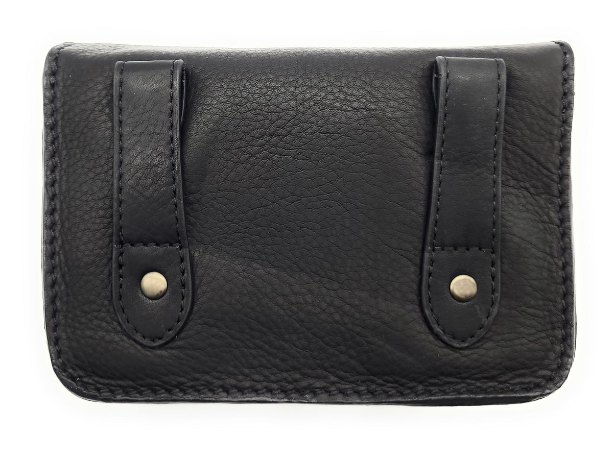 Hill Burry Gürteltasche aus dickem Rindsleder – 2 Hauptfächer, abnehmbarer Schultergurt, schwarz