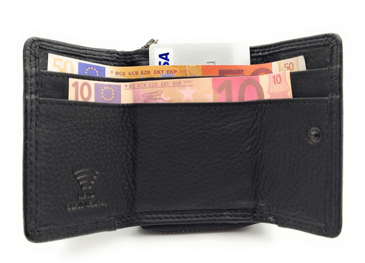 Hill Burry Mini echt Leder Damen Geldbörse Portemonnaie RFID NFC Schutz schwarz