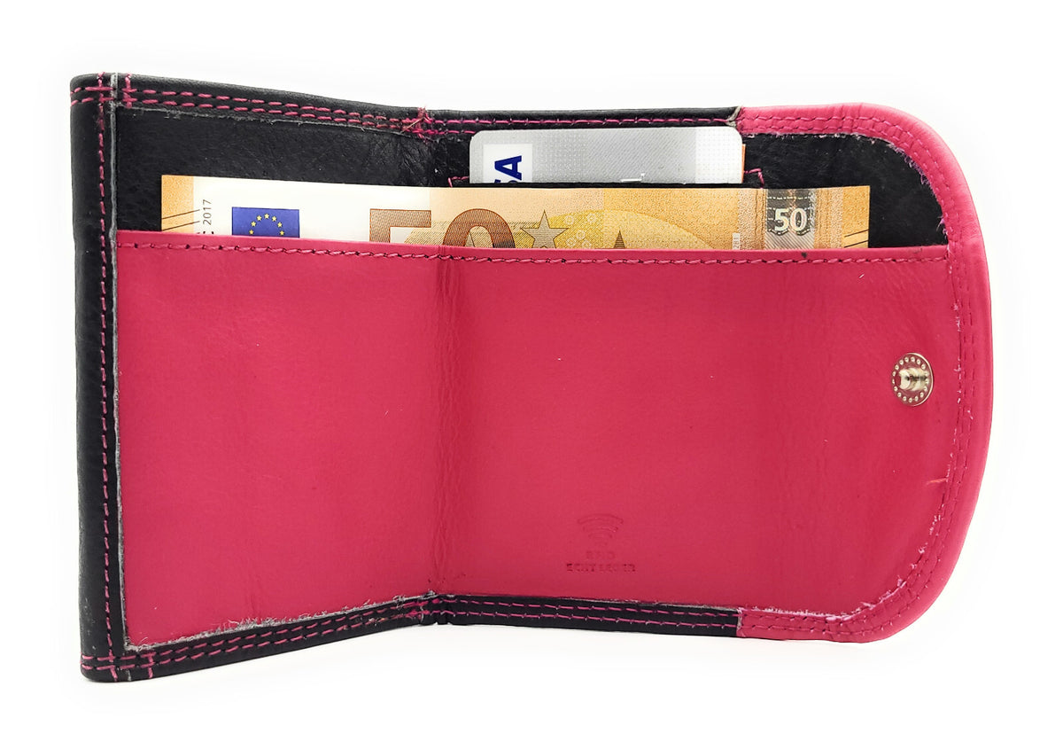 Lemasi echt Leder Mini Geldbörse Portemonnaie Wickelbörse Urlaubsbörse schwarz berry