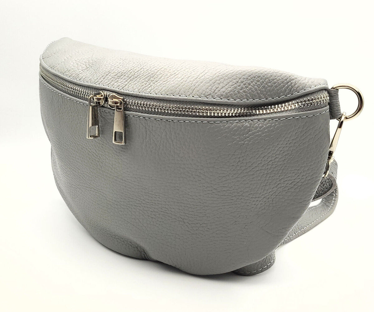 echt Leder XL Damen Crossbag Umhängetasche Schultertasche Handtasche made in Italy dunkelgrau