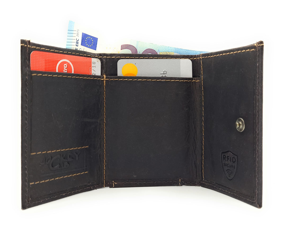 Jockey Club Mini Geldbörse aus Hunterleder | RFID-Schutz & Vintage Design dunkelbraun