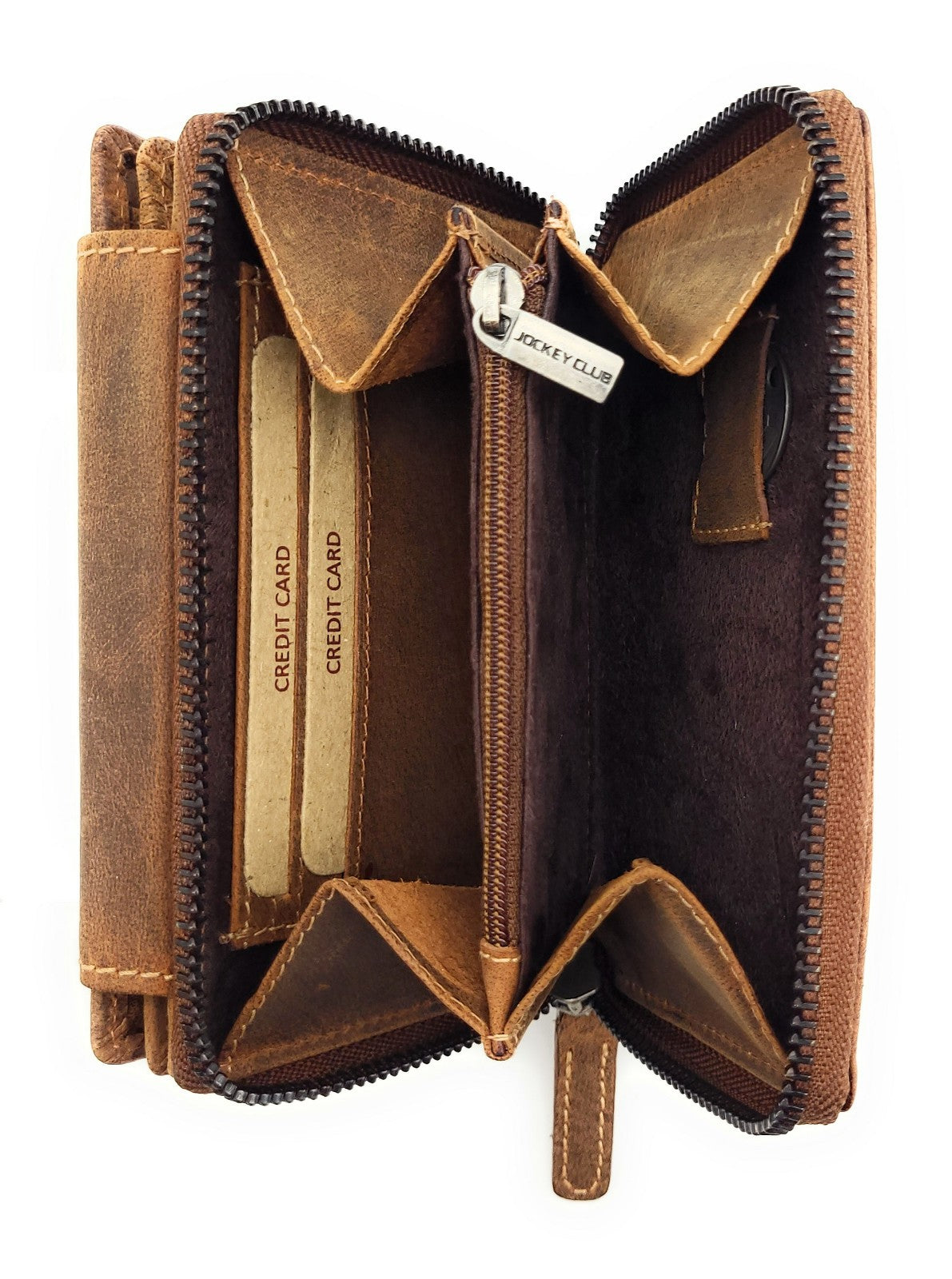 Jockey Club XL Damen Geldbörse Hunterleder Braun – RFID-Schutz, viele Fächer, Außenriegel