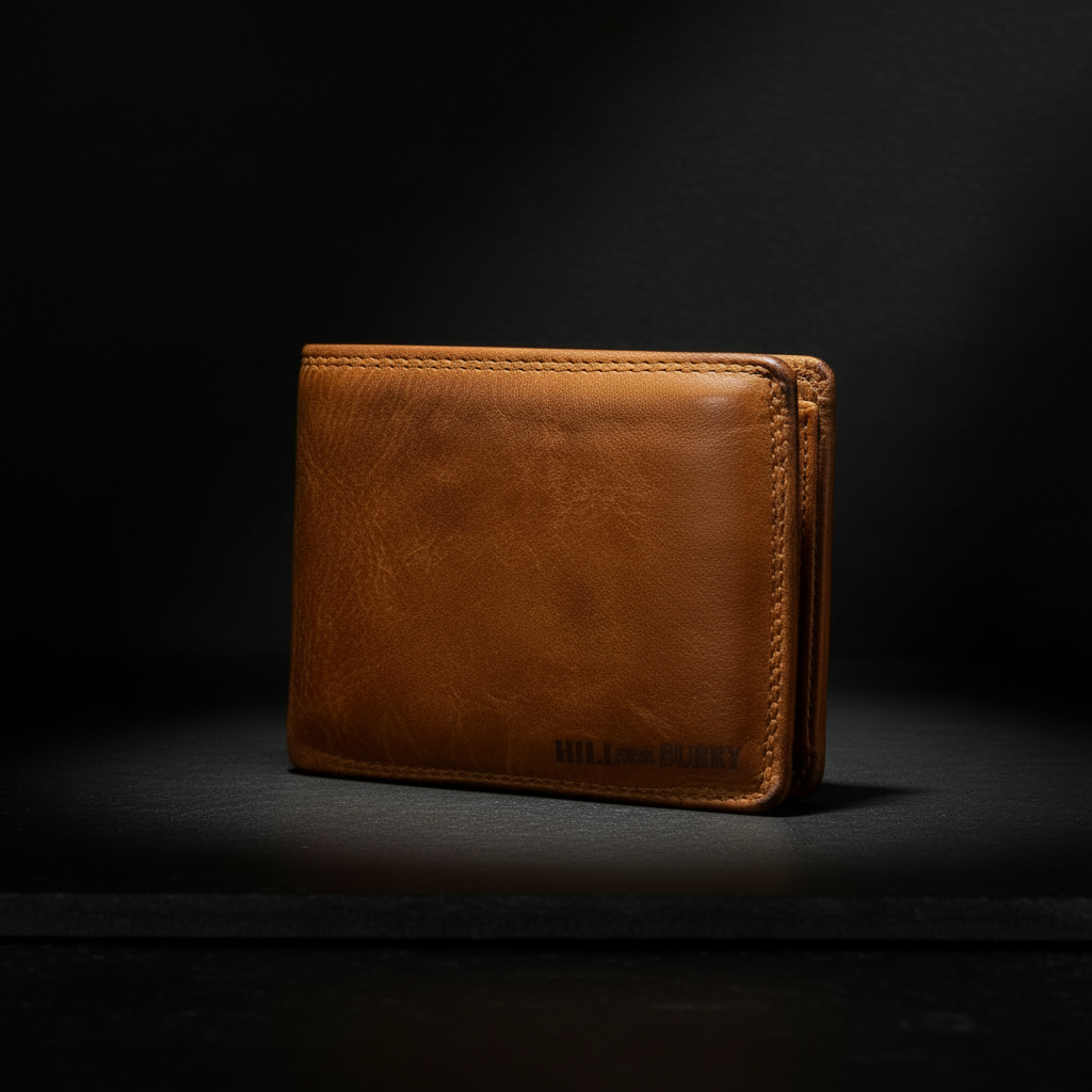 Hill Burry Flache Leder Geldbörse Herren mit RFID Schutz - Cognac Waschleder