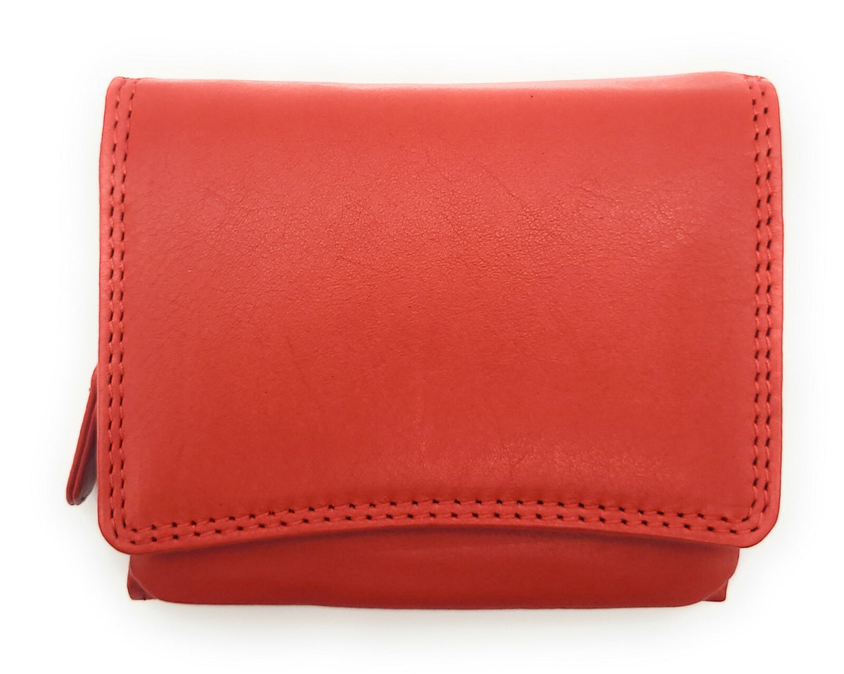 Lemasi Damen Geldbörse Nappaleder Rot – RFID Schutz, 8 Kartenfächer, Druckknopf