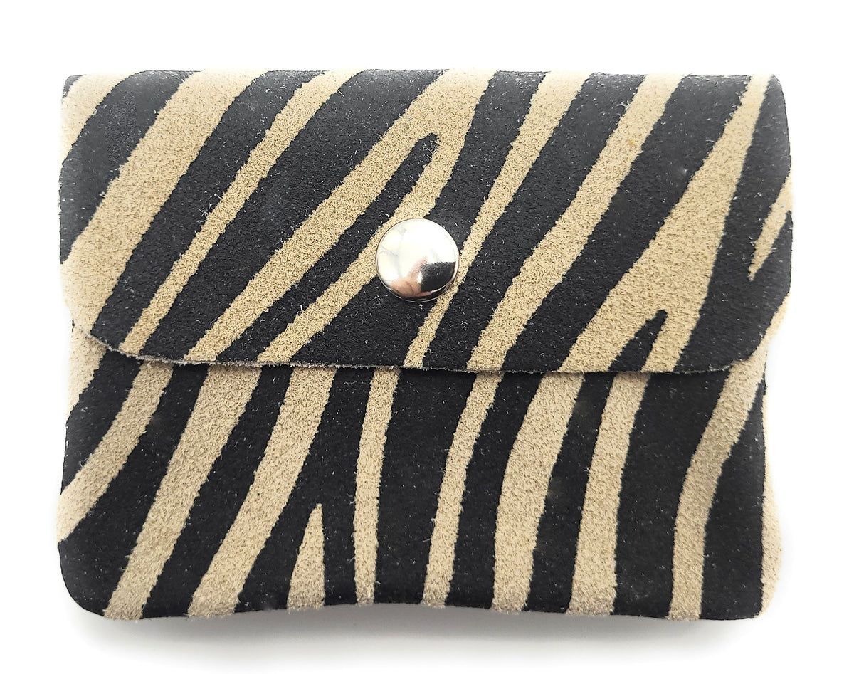 Mini Geldbörse aus echtem Rindleder – kompaktes Leder Portemonnaie Made in Italy zebra
