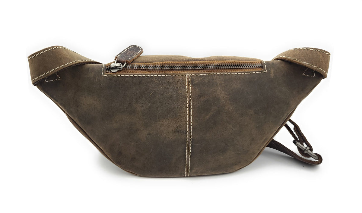 Ven Tomy Bauchtasche aus Hunterleder – robuste Leder-Gürteltasche mit 4 Fächern & verstellbarem Hüftgurt, Metallreißverschlüsse