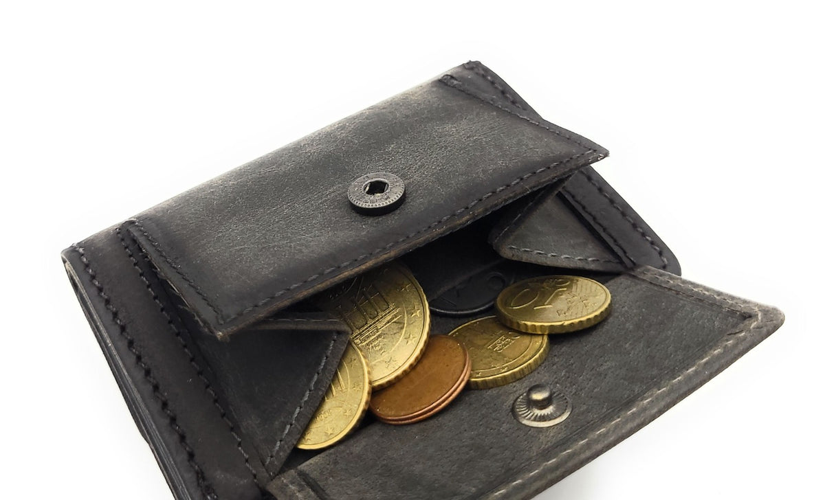 Jockey Club Slim Wallet ClipX RFID – Leder Geldbörse mit Münzfach Grau