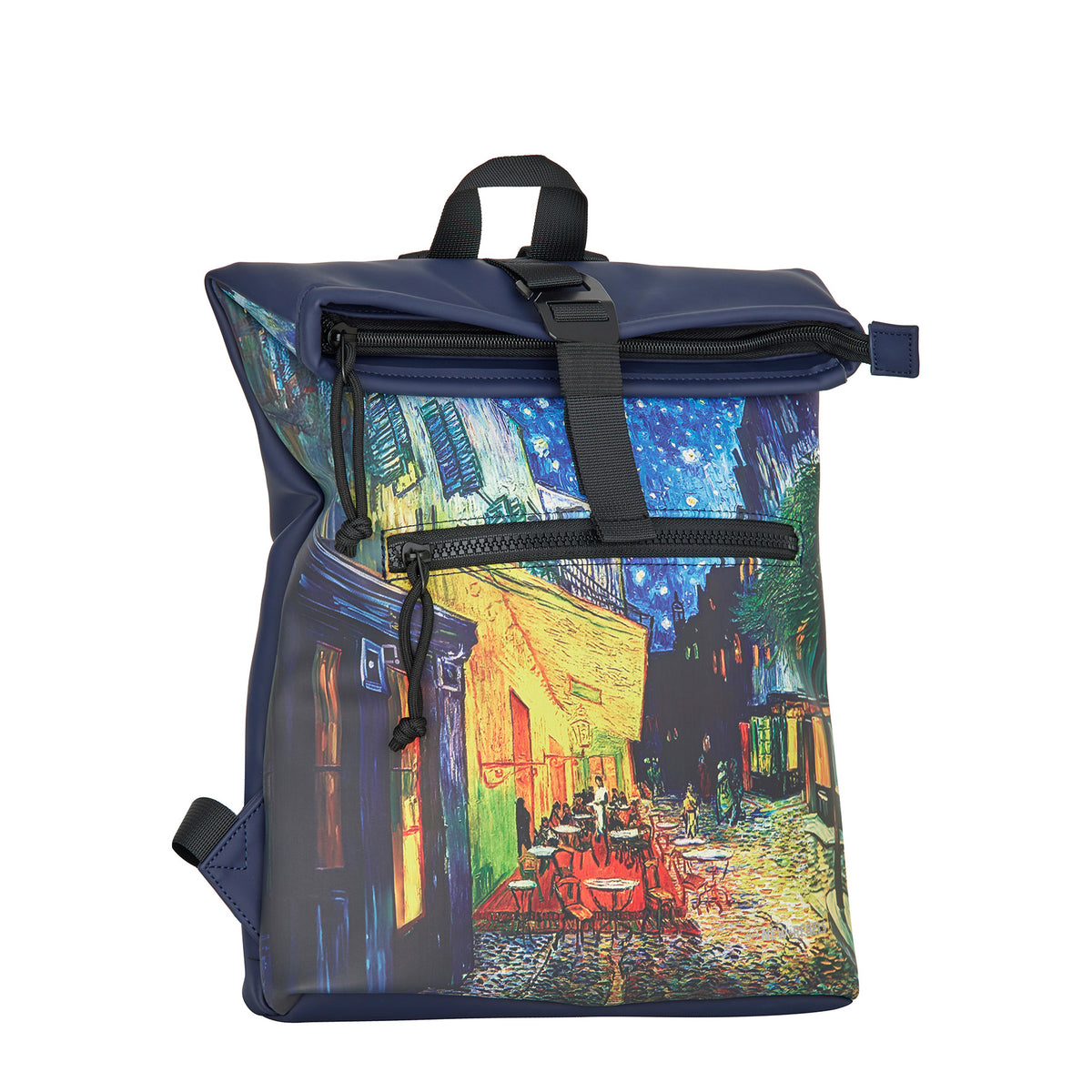 New Rebels Rolltop Cityrucksack Los Angeles – „Van Gogh Café“ – Künstlerischer Rolltop mit Gemälde-Print, Wasserabweisend & Praktisch