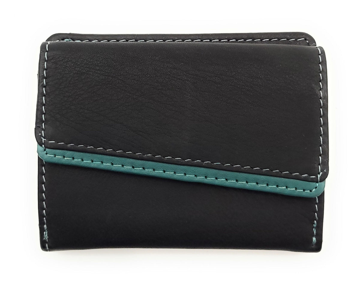 Jockey Club Mini Geldbörse aus Rindleder – Bicolor Lederbörse mit Kontrastnaht, Kartenfächern, Münzfach mit Chipfach, weich & kompakt, 80x95mm