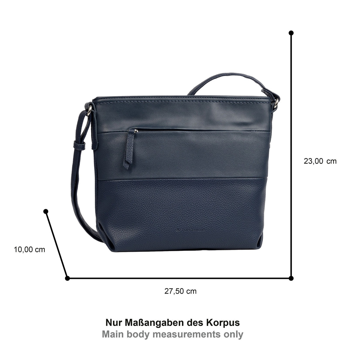Tom Tailor Umhängetasche Nicolina – PU Handtasche mit Reißverschluss & Fächern – 27,5x10x23 cm dark blue