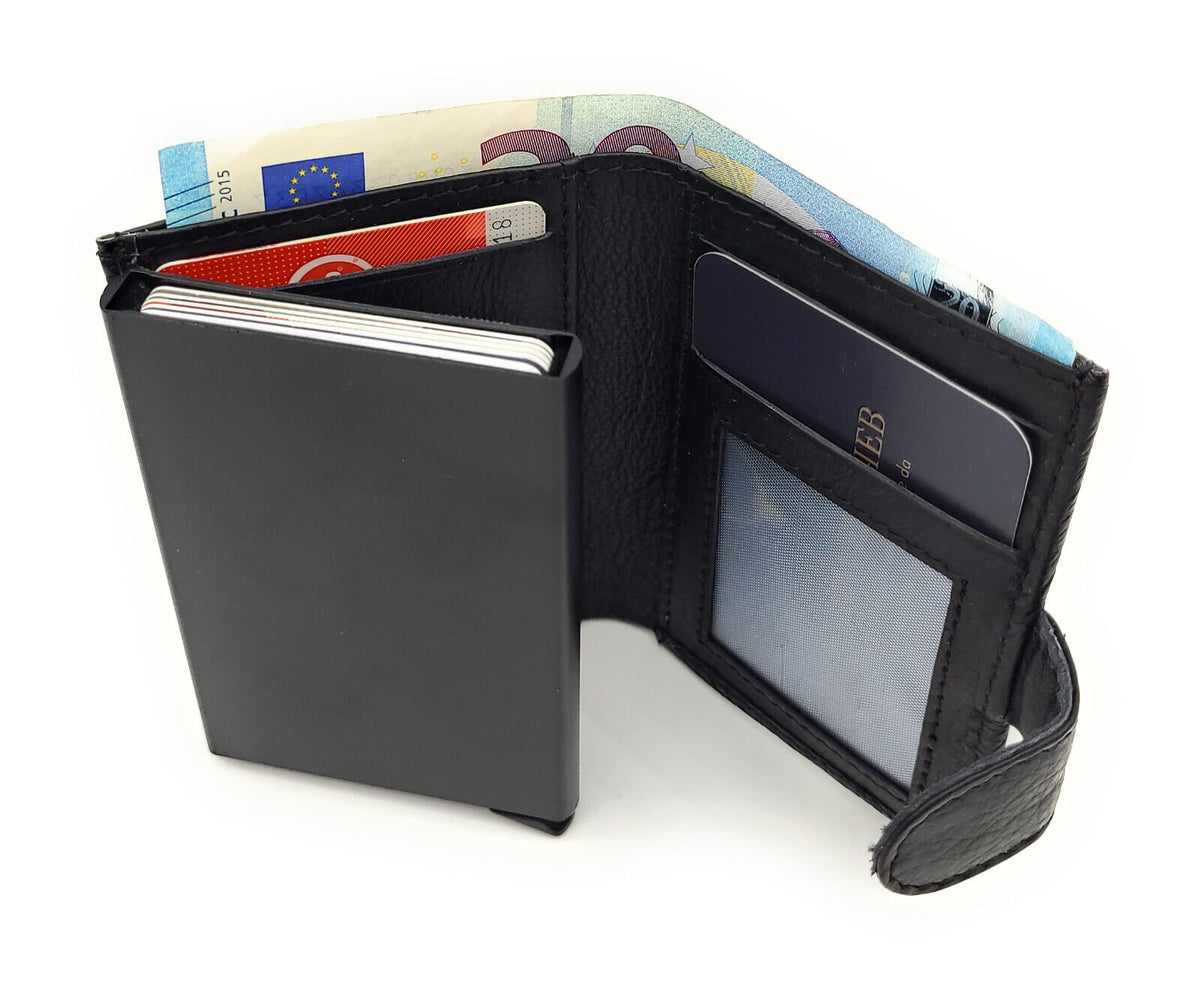 echt Leder Smart Wallet Mini Geldbörse Portemonnaie RFID Schutz schwarz
