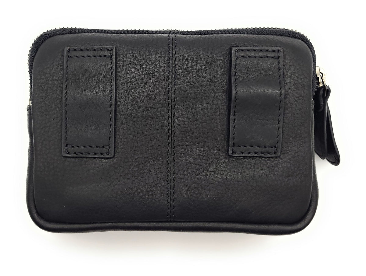 Hill Burry Gürteltasche Rindleder schwarz | 2 Hauptfächer, Magnetverschluss, Gürtelschlaufen doppelt genäht