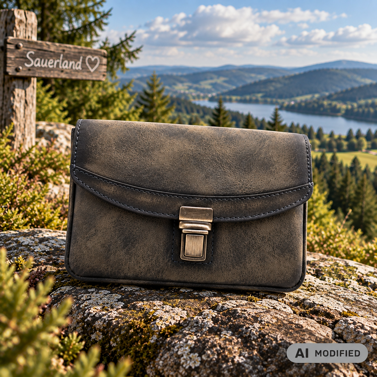Jockey Club Hunterleder Gürteltasche auf Naturstein im Sauerland