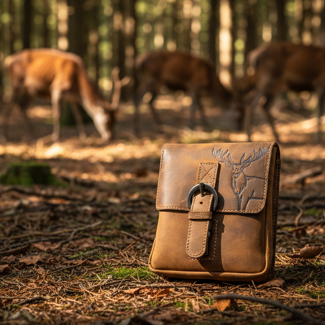 Jockey Club Leder-Gürteltasche Braun mit Hirschprägung