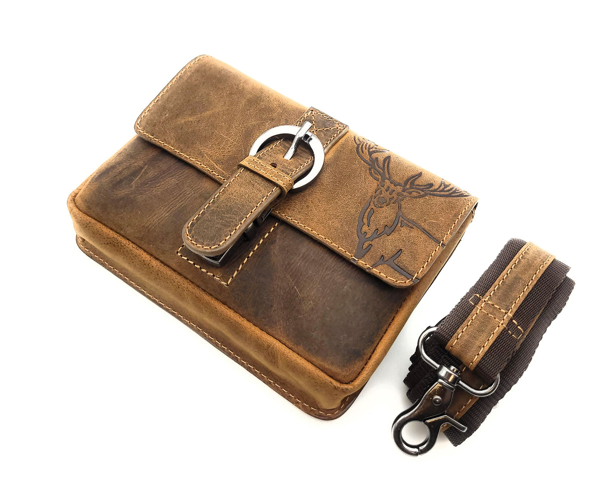Jockey Club echt Leder Gürteltasche Bikertasche Jagdtasche Hüfttasche Bauchtasche Hirsch Gurt