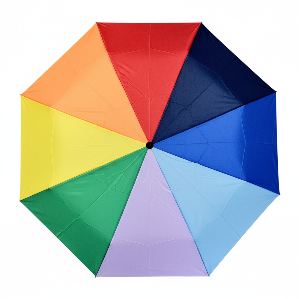 Kompakter Regenbogen-Regenschirm mit mehrfarbigem Schirmdach