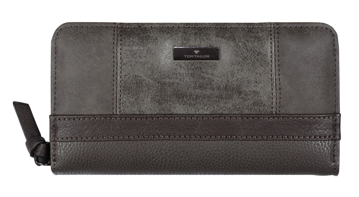 TOM TAILOR Reißverschlussbörse Langformat „Juna“ | Damen-Portemonnaie mit 12 Kartenfächern – Kunstleder – 20x2,5x10,5 cm grau