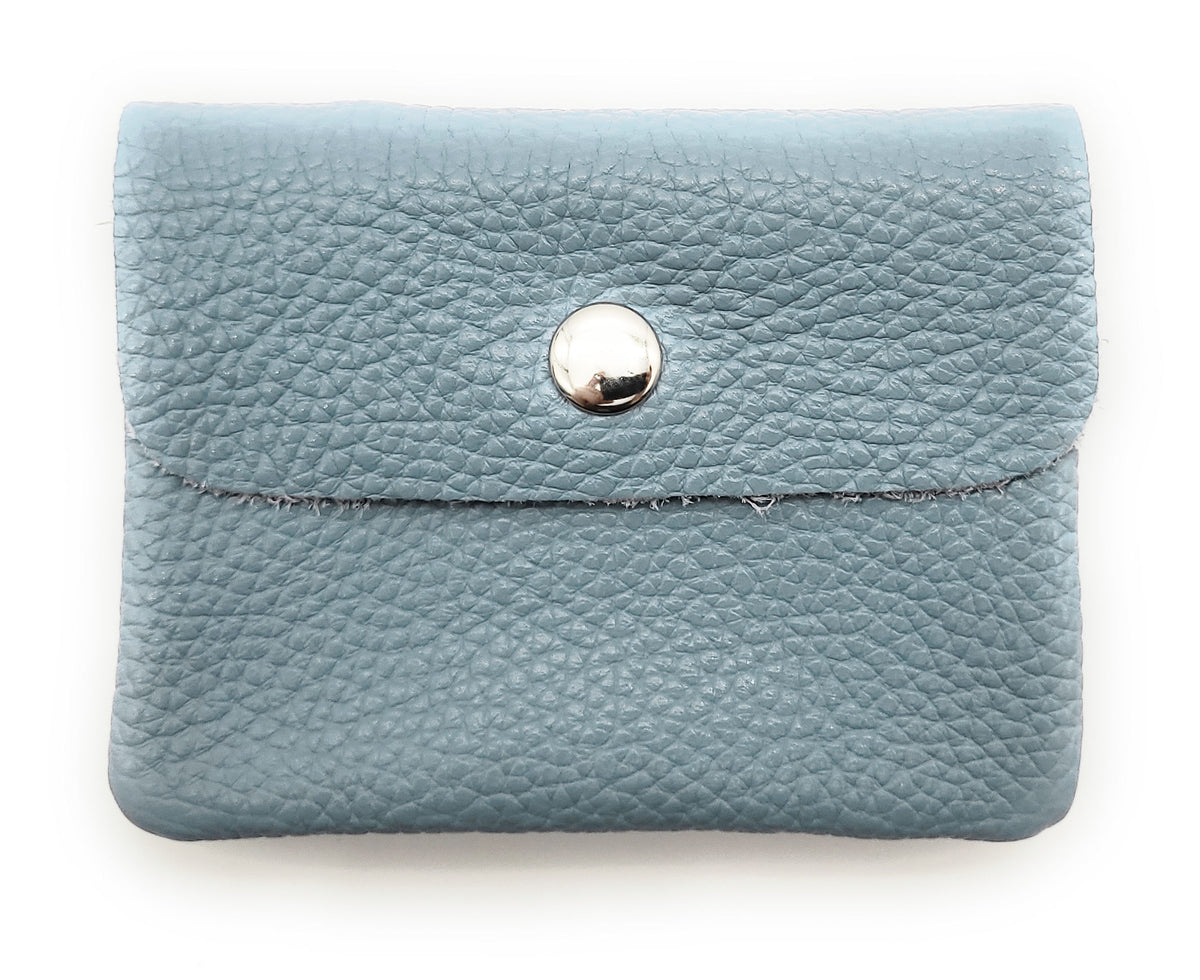 Mini Geldbörse aus echtem Rindleder – kompaktes Leder Portemonnaie Made in Italy tauben-blau