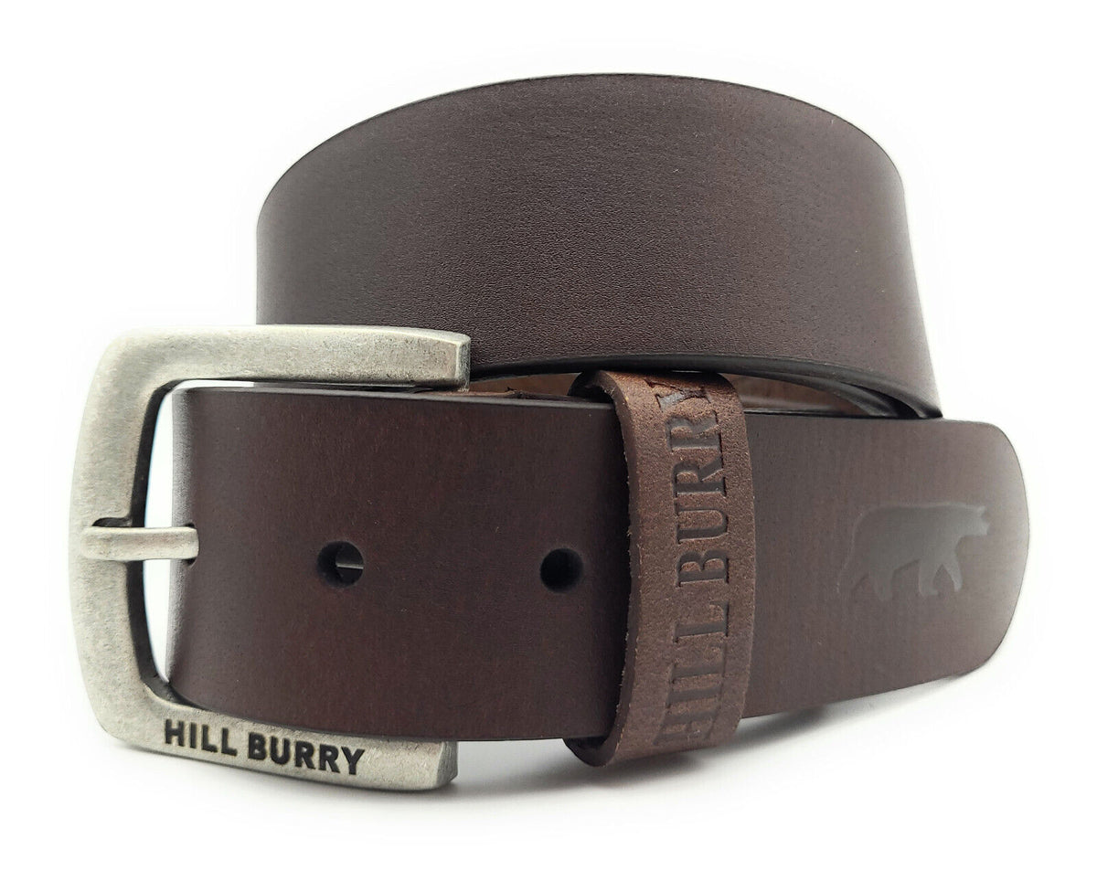 Hill Burry echt Leder Herren Gürtel 105cm (Taille) 40mm breit kürzbar Vollleder dunkelbraun