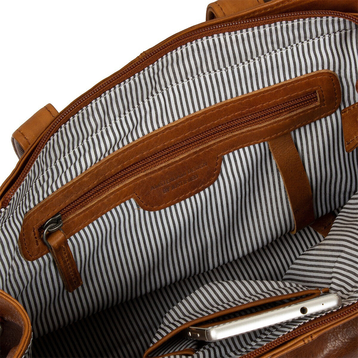 Justified Bags echt Leder Medium Damen Shopper Handtasche abnehmbarer Schultergurt Nynke cognac