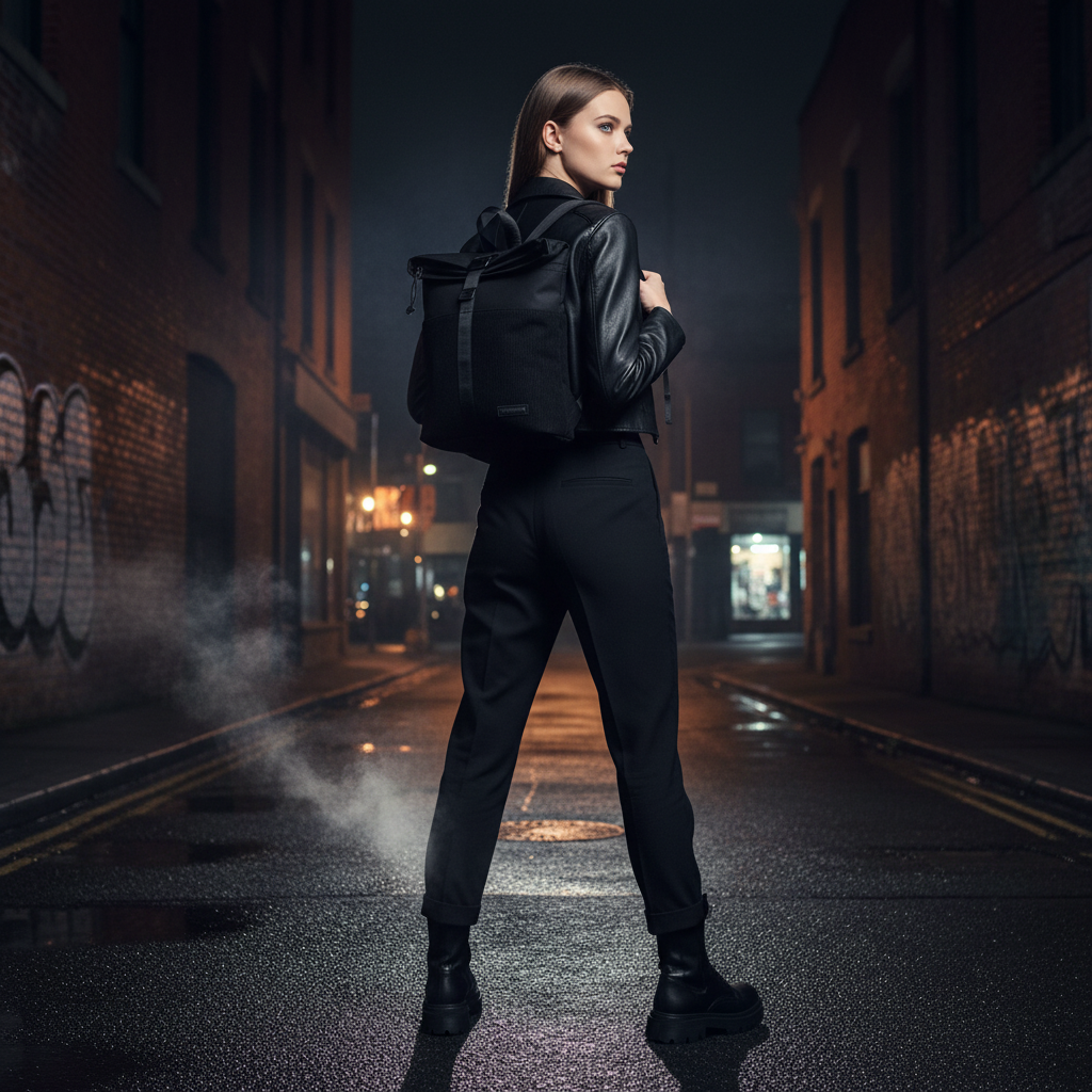 New Rebels Ribbi Rolltop-Rucksack mit Cord-Panel – Schwarz