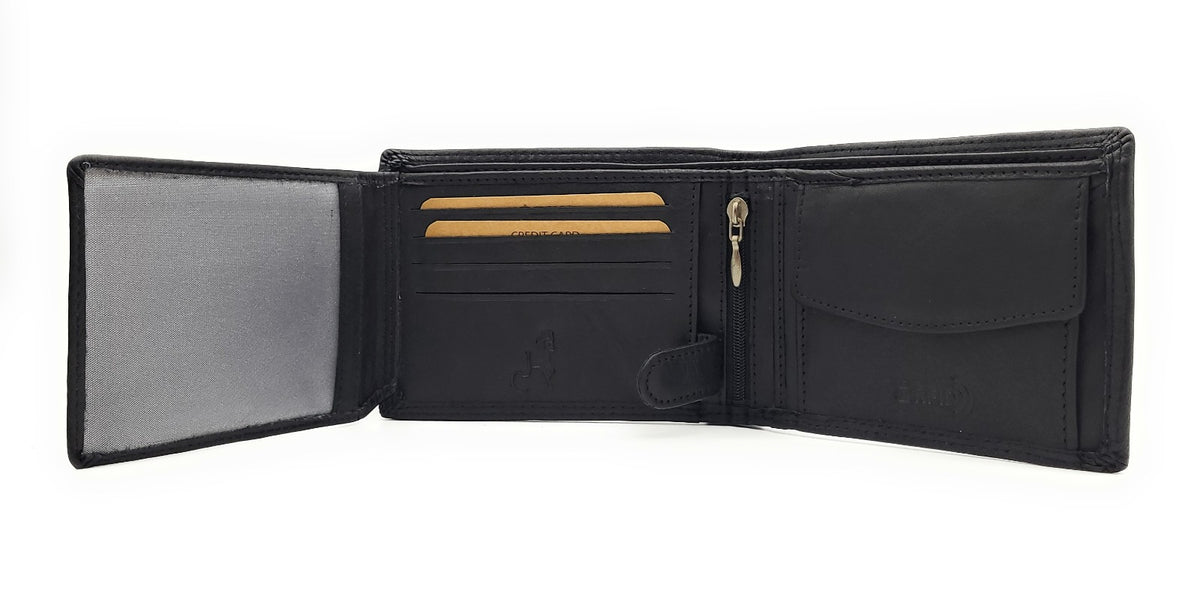 Jockey Club Basic Geldbörse aus Rindleder mit RFID-Schutz, Reißverschlussfach, 6 Kartenfächern, 2 Sicht- & 2 Einsteckfächern, Münzfach & Doppelnaht schwarz