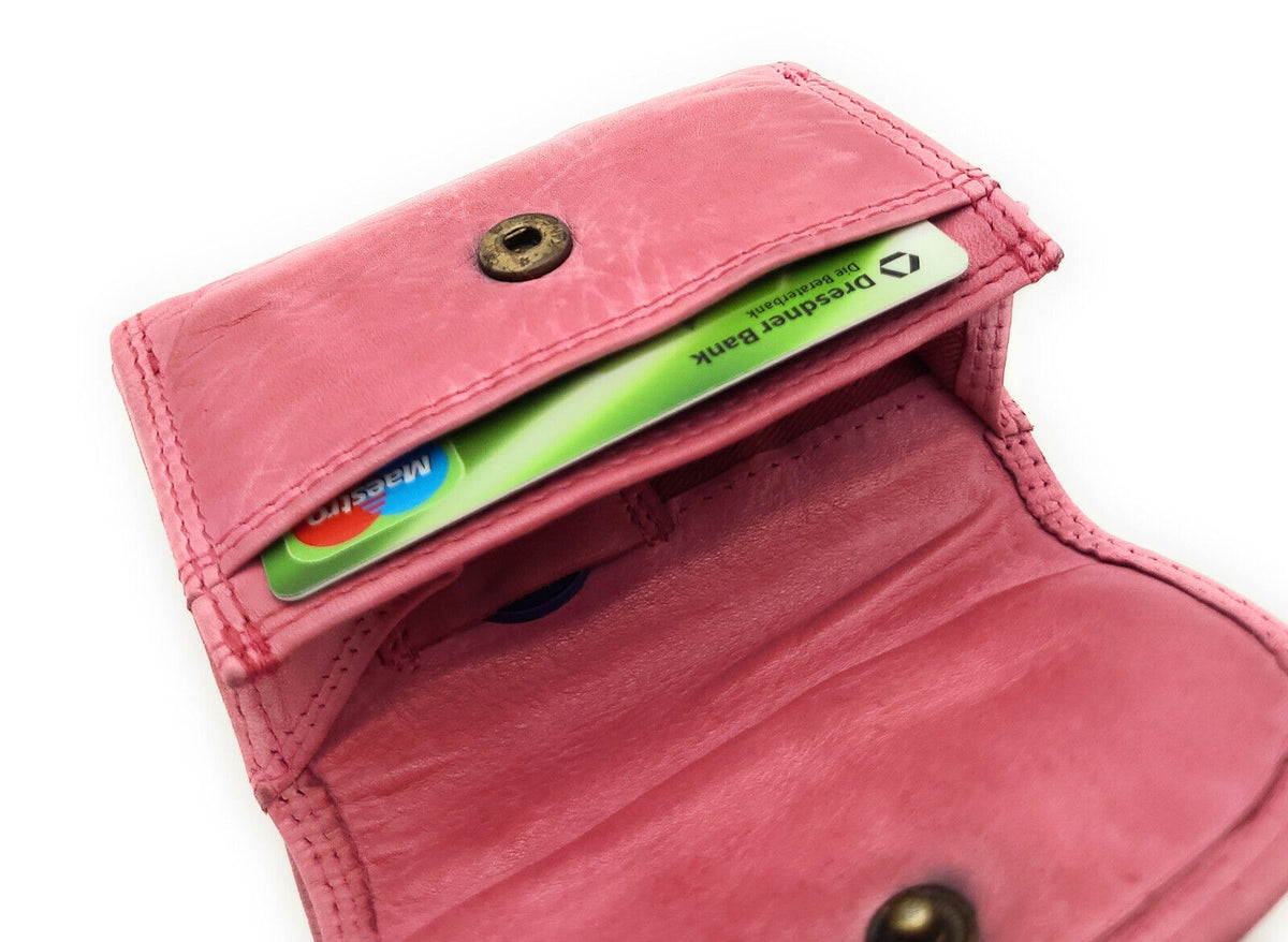 Hill Burry kleine echt Leder Damen Geldbörse Portemonnaie Waschleder RFID Schutz pink