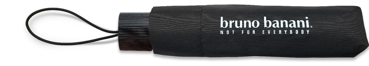 bruno banani Mini-Regenschirm – Handöffner, Stahl-Fiberglasgestell, Polyester Pongee, geriffelter Griff mit erhabenem Logo Schwarz Silber