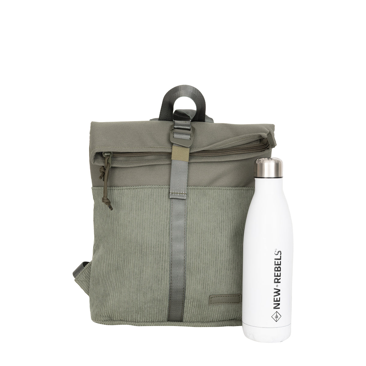 New Rebels Ribbi Roll Up Rolltop City Rucksack Los Angeles Kordoptik grün