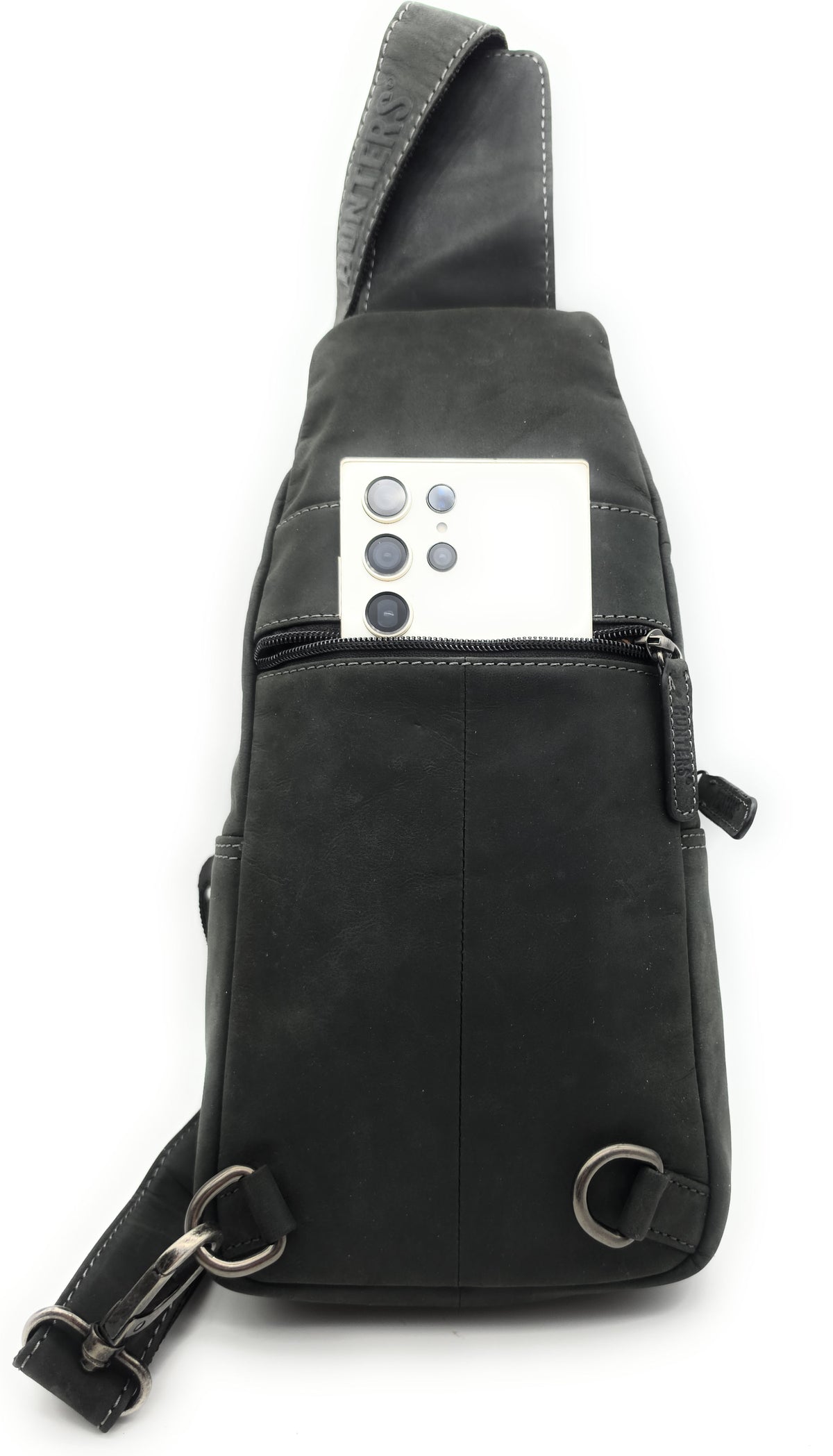 Hunters Crossbag Slingbag aus echtem Hunterleder – Vintage-Umhängetasche mit Platz für 0,33L Wasserflasche & Tablet