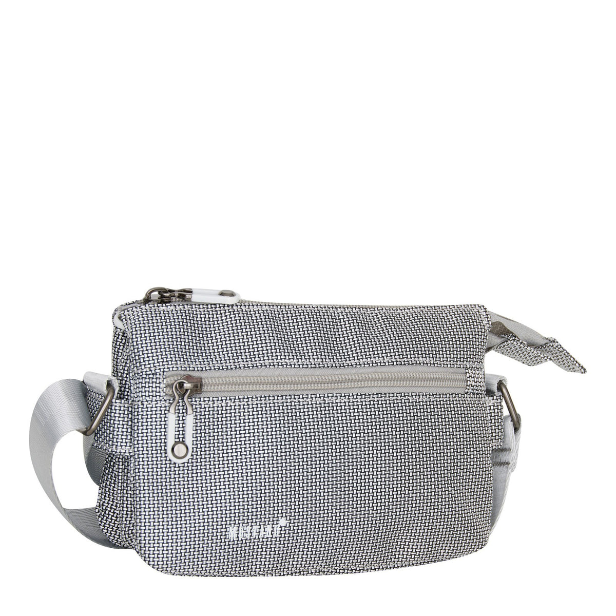 Mustang Umhängetasche Dabas – kleine Schultertasche aus Nylon mit Reißverschlussfächern & verstellbarem Gurt silber