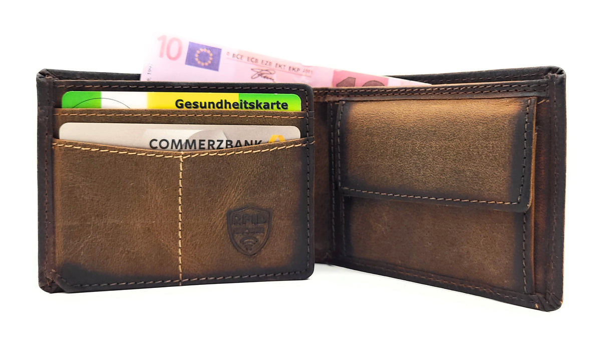 Jockey Club Mini Leder Geldbörse Vintagebraun – Handgefertigt mit RFID-Schutz im rustikalen Design