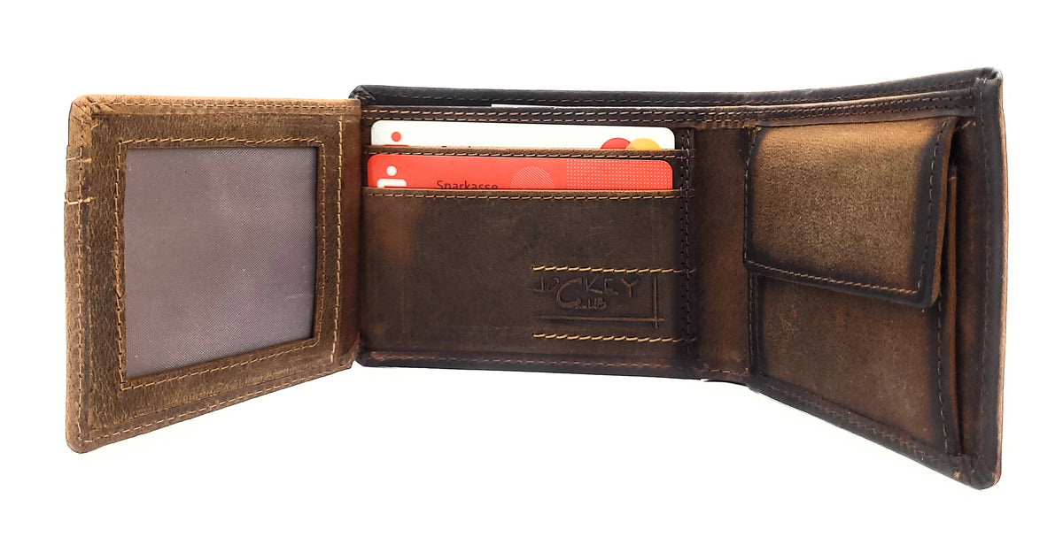 Jockey Club Mini Leder Geldbörse Vintagebraun – Handgefertigt mit RFID-Schutz im rustikalen Design