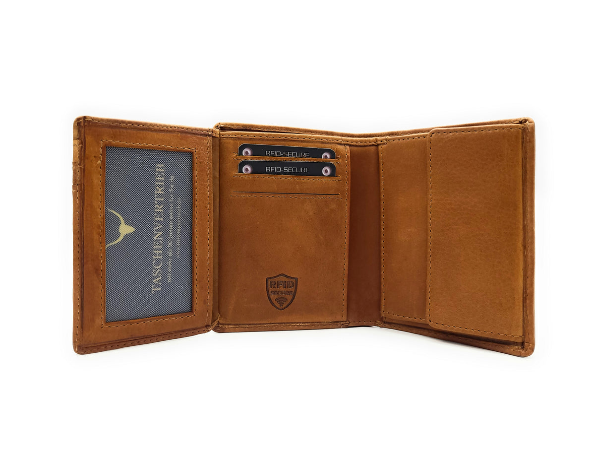 Jockey Club echt Leder Mini Geldbörse Portemonnaie gewachst, RFID Schutz cognac
