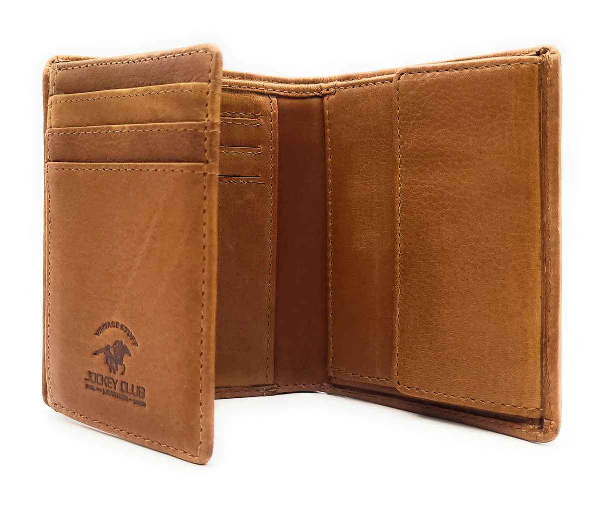 Jockey Club echt Leder Mini Geldbörse Portemonnaie gewachst, RFID Schutz cognac