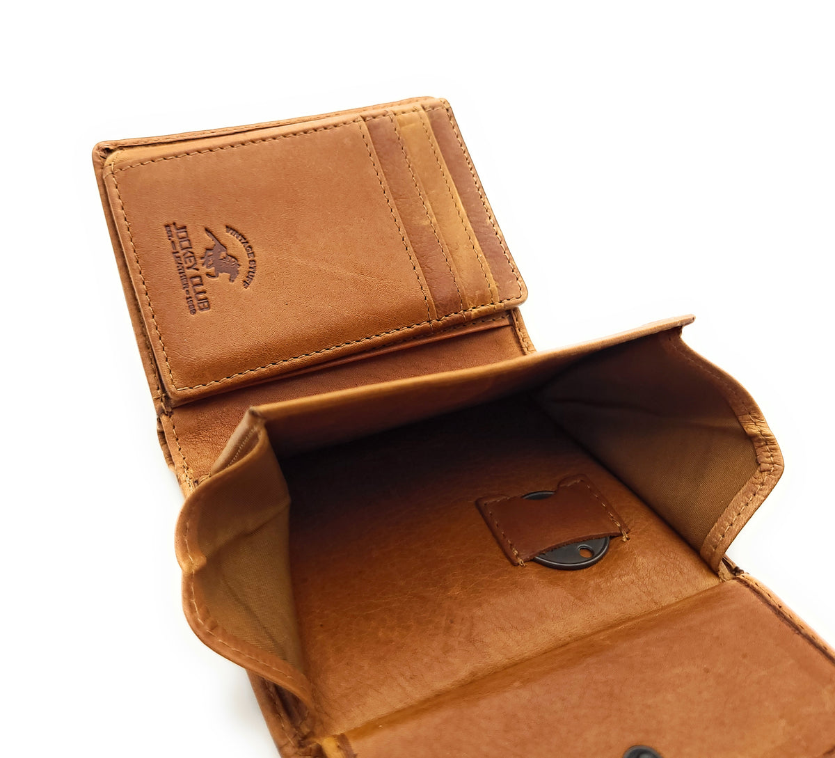 Jockey Club echt Leder Mini Geldbörse Portemonnaie gewachst, RFID Schutz cognac