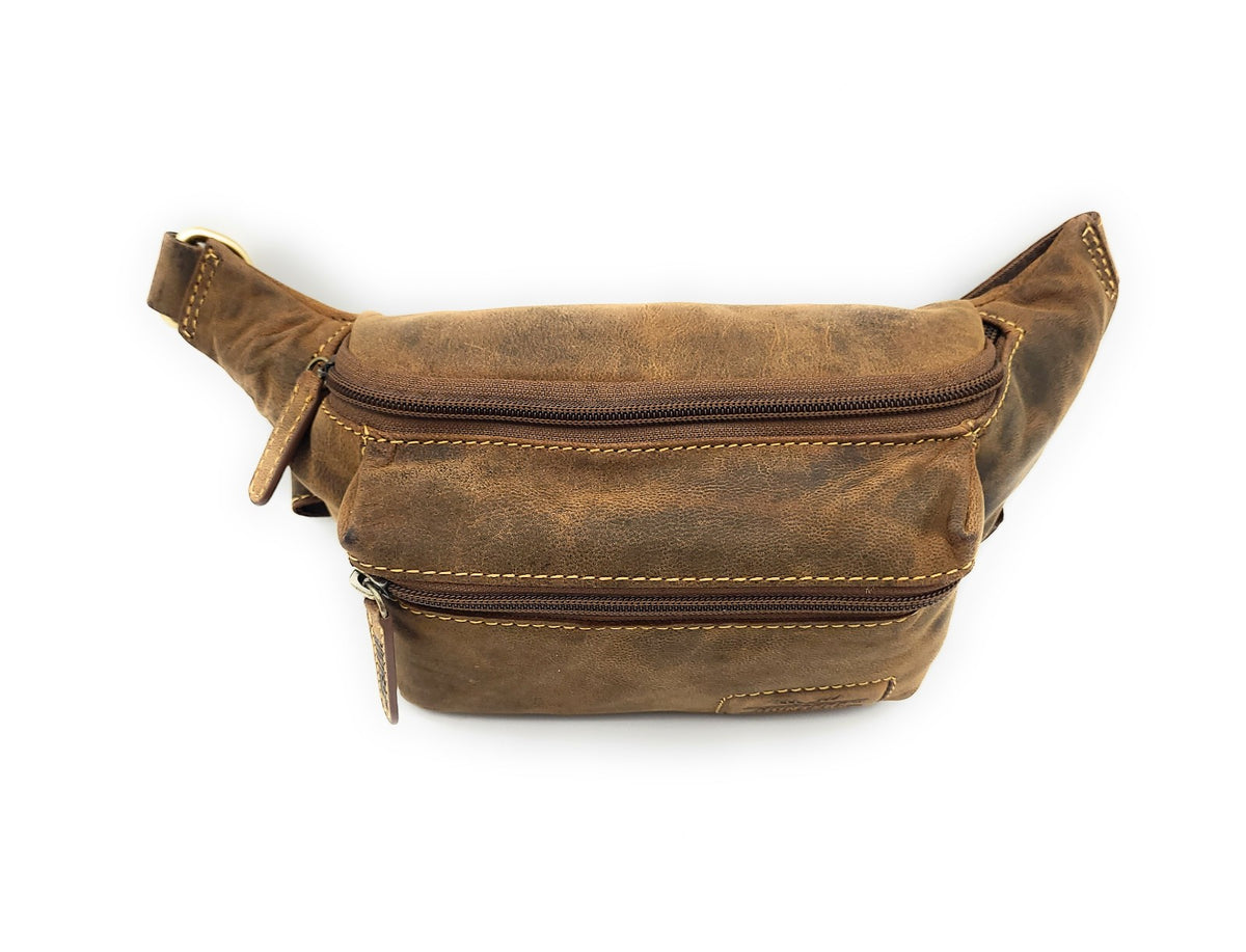 Hunters Bauchtasche aus Hunterleder – Gürteltasche mit Hauptfach, Frontfach & verstellbarem Ledergurt, 30×12×10 cm braun