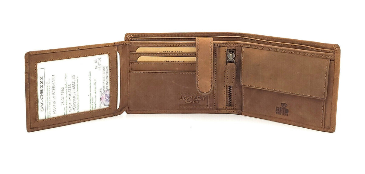 Jockey Club exklusive Geldbörse aus Büffelvollleder – RFID-Schutz, viele Fächer, robust & elegant cognac braun