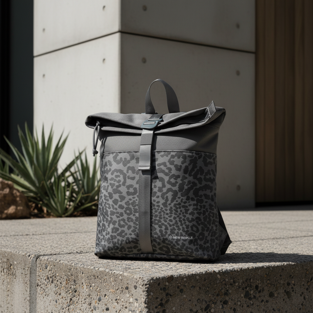 New Rebels Urban Roll Up Rolltop City Rucksack Los Angeles wasserabweisend Leopard anthrazit
